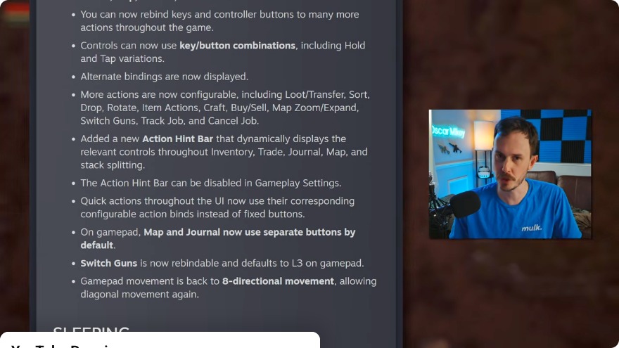 Scavland Patch v0.6.0 update notes covering the sleep system, controls rework and balance changes